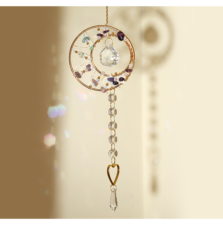 Romantic Heart Crystal Wind Chime Pendant – Copper Alloy with Wire-Wrapped Rings