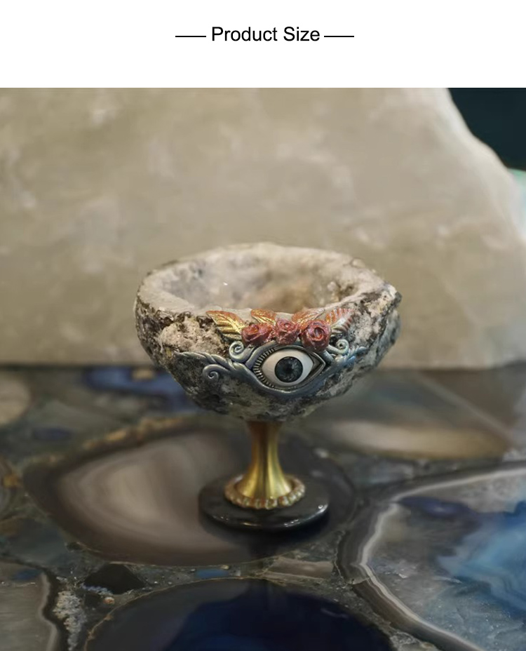 Holy Grail Geode Ornament – Evil Eye – Raw Stone Diameter 6–8cm, Height 6.5cm, 250–300g