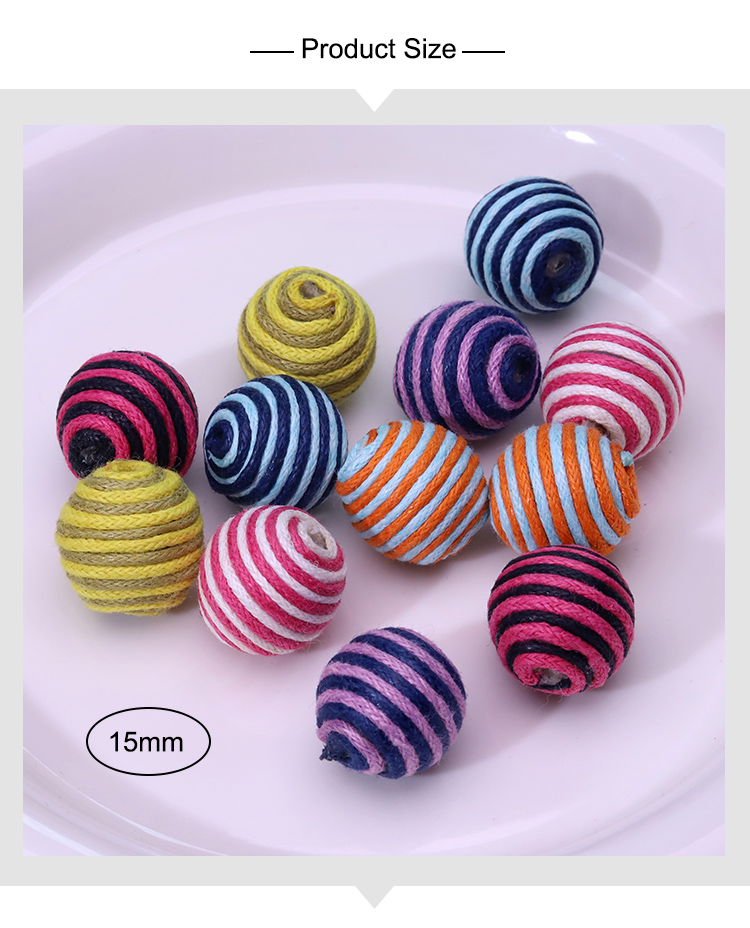 15mm Striped Yarn-Wrapped Beads – Mixed Color Series