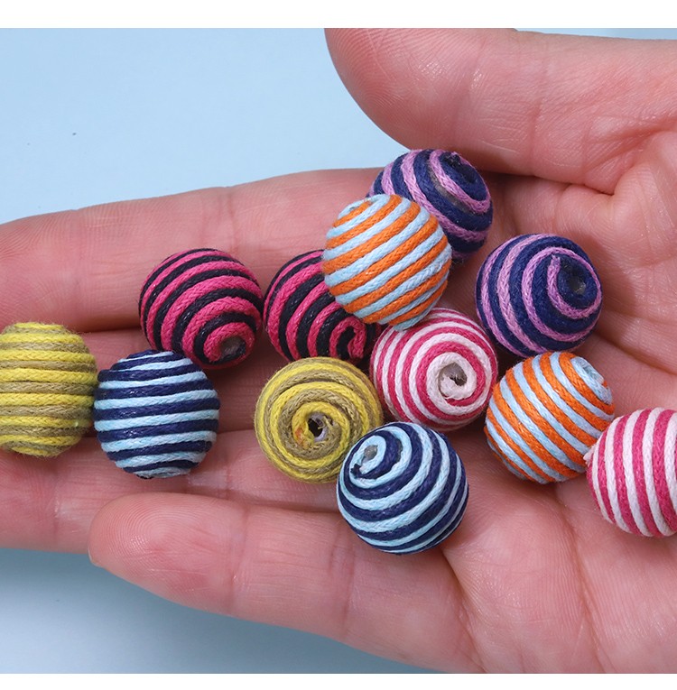 15mm Striped Yarn-Wrapped Beads – Mixed Color Series
