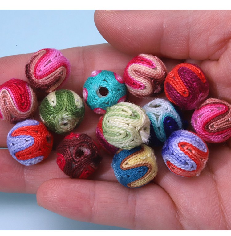 14mm Wavy Multicolor Yarn-Wrapped Beads – Stripe Blend Collection