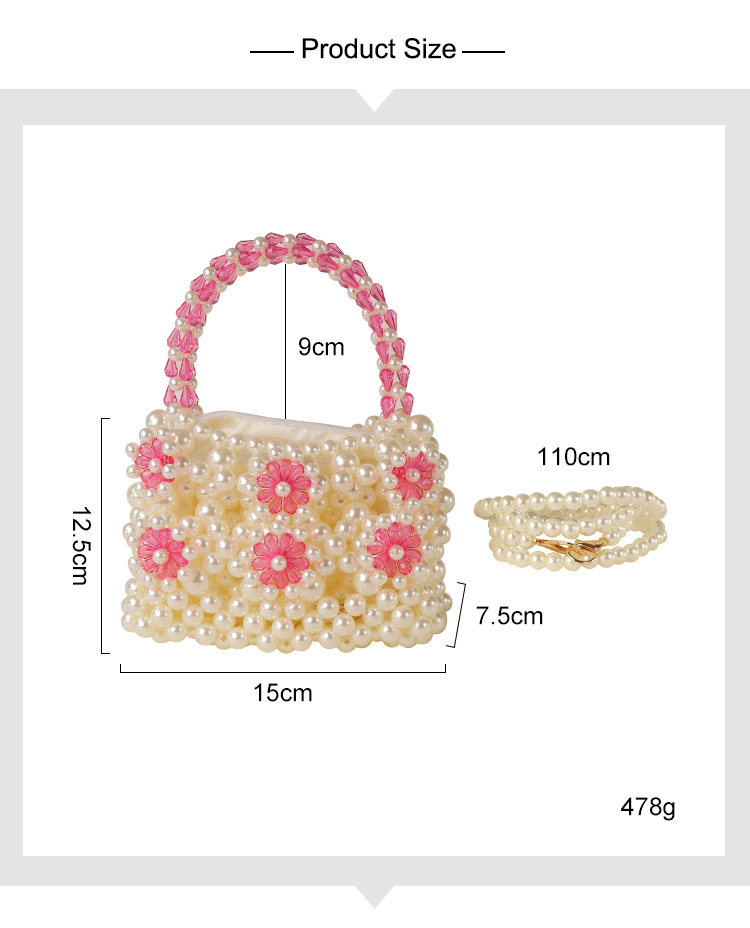 Sweet Bow Handwoven Acrylic Beaded Handbag with Pearls – 15×7.5×11/17cm – Multiple Colors Available
