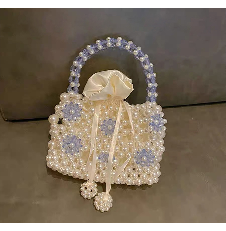 Sweet Bow Handwoven Acrylic Beaded Handbag with Pearls – 15×7.5×11/17cm – Multiple Colors Available
