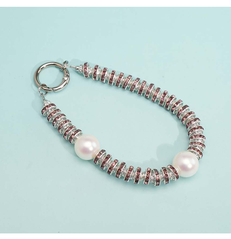 Short Phone Strap with Spring Ring Clasp - Black Rhinestone - 16mm Acrylic Beads - 28cm
