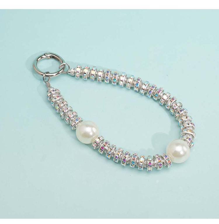 Short Phone Strap with Spring Ring Clasp - Black Rhinestone - 16mm Acrylic Beads - 28cm