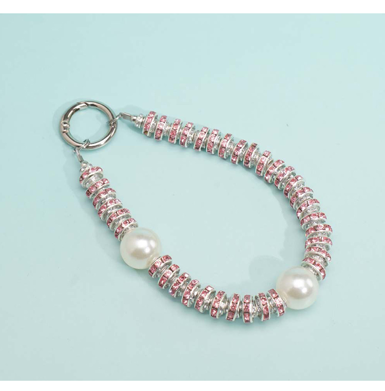 Short Phone Strap with Spring Ring Clasp - Black Rhinestone - 16mm Acrylic Beads - 28cm