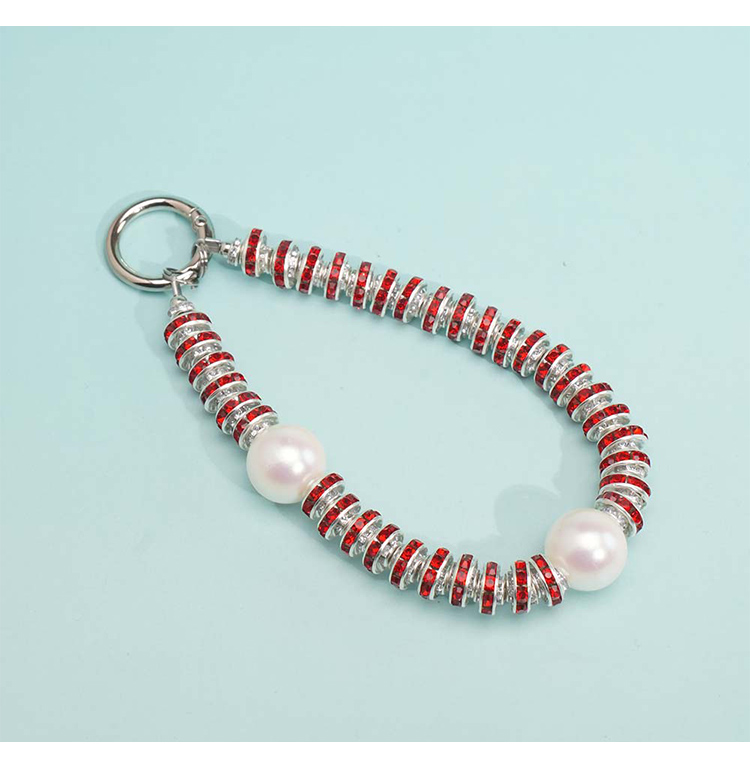 Short Phone Strap with Spring Ring Clasp - Black Rhinestone - 16mm Acrylic Beads - 28cm