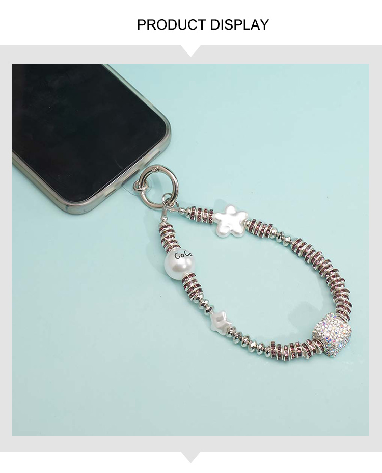 Short Phone Strap with Spring Ring Clasp – Rhinestone Acrylic Star