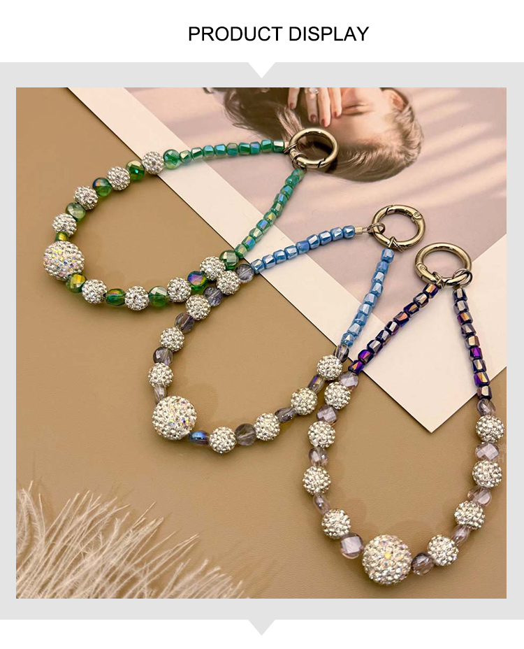 Mini Faceted Beaded Crystal Phone Strap – 5 Color Variants – Rhinestone Accent – OEM Available