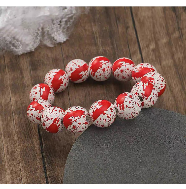 Halloween Wooden Bead Bracelets – Spooky Eye, Skull, Spider Designs – 16mm Beads – 19cm Elastic Fit