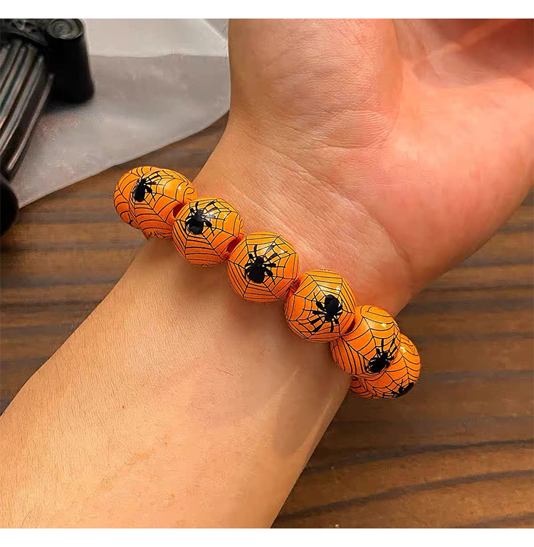 Halloween Wooden Bead Bracelets – Spooky Eye, Skull, Spider Designs – 16mm Beads – 19cm Elastic Fit