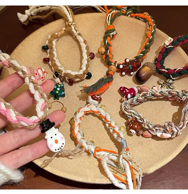 Christmas Woven Pull-Cord Bracelets – Handcrafted Cotton Rope – Acrylic
