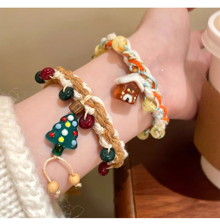 Christmas Woven Pull-Cord Bracelets – Handcrafted Cotton Rope – Acrylic