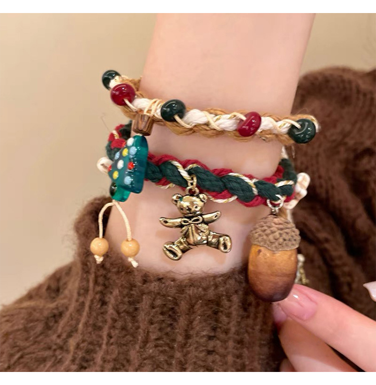 Christmas Woven Pull-Cord Bracelets – Handcrafted Cotton Rope – Acrylic