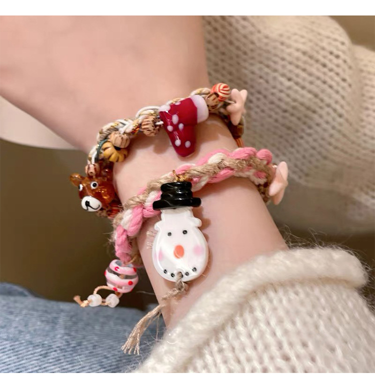 Christmas Woven Pull-Cord Bracelets – Handcrafted Cotton Rope – Acrylic