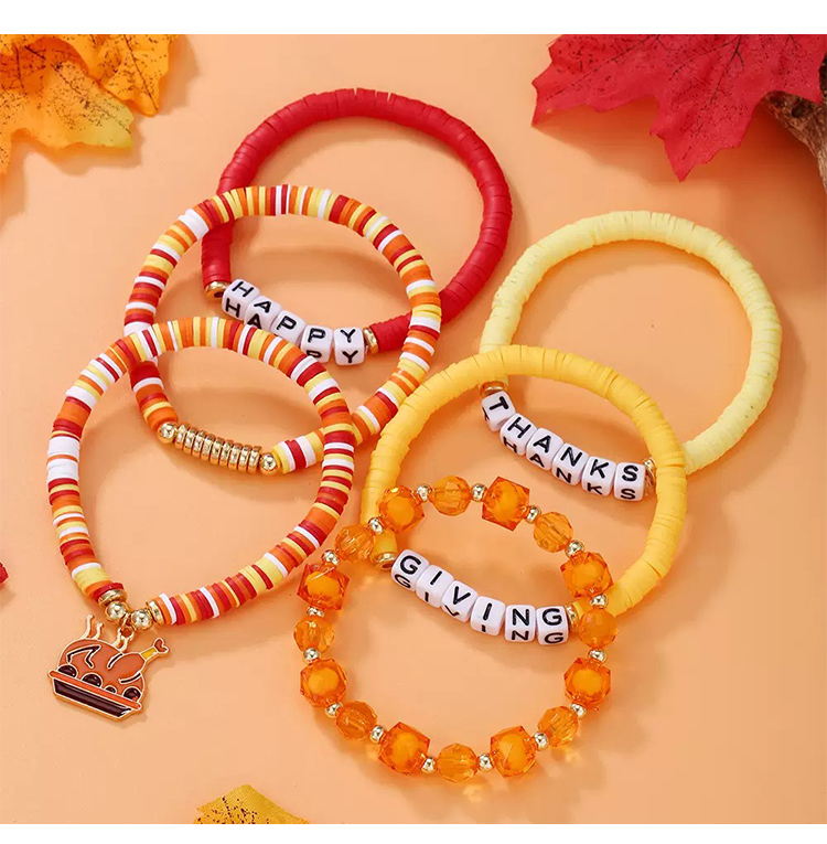 Thanksgiving Multi-Strand Bracelet Sets – 5 to 7 Stackable Pieces – Fall Color Themes with Holiday Charms