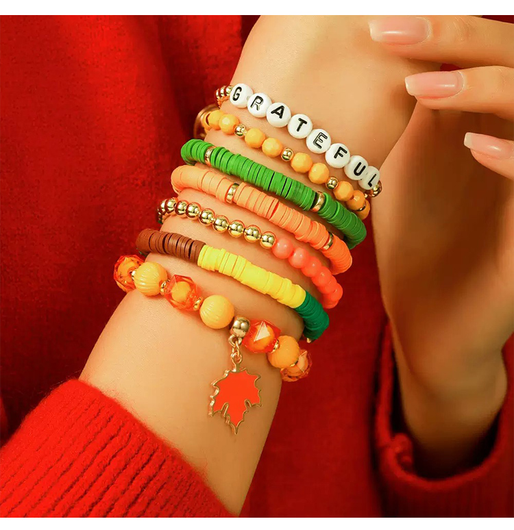 Thanksgiving Multi-Strand Bracelet Sets – 5 to 7 Stackable Pieces – Fall Color Themes with Holiday Charms