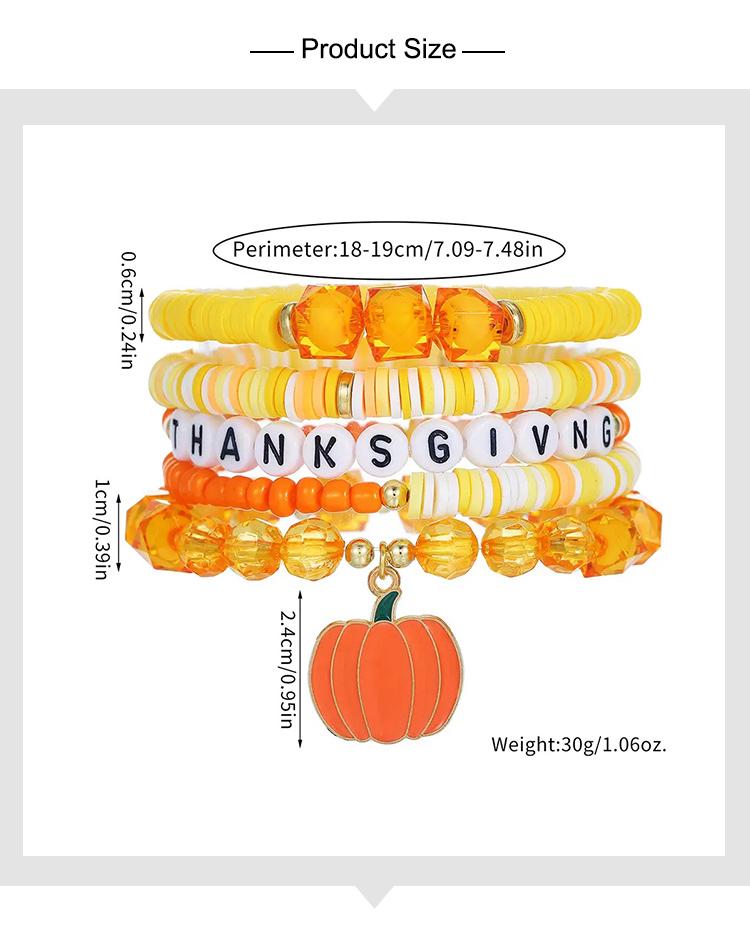 Thanksgiving Multi-Strand Bracelet Sets – 5 to 7 Stackable Pieces – Fall Color Themes with Holiday Charms