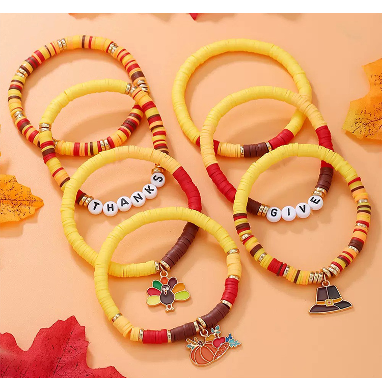 Thanksgiving Multi-Strand Bracelet Sets – 5 to 7 Stackable Pieces – Fall Color Themes with Holiday Charms