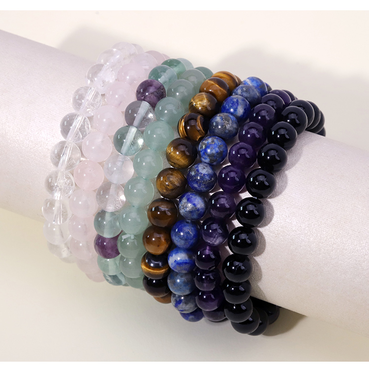 Crystal Bracelet and Raw Stone Gift Set – 8mm Gemstone Bead Bracelet with 25–35mm Natural Crystal