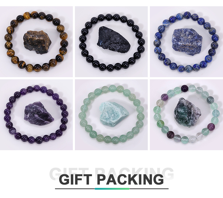 Crystal Bracelet and Raw Stone Gift Set – 8mm Gemstone Bead Bracelet with 25–35mm Natural Crystal