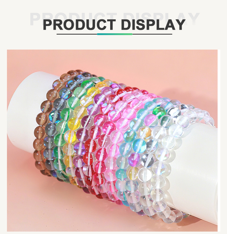 8mm Glass Beaded Bracelet – Mixed Colors, Shiny 8mm Glass Beaded Bracelet – Mixed Colors, Shiny