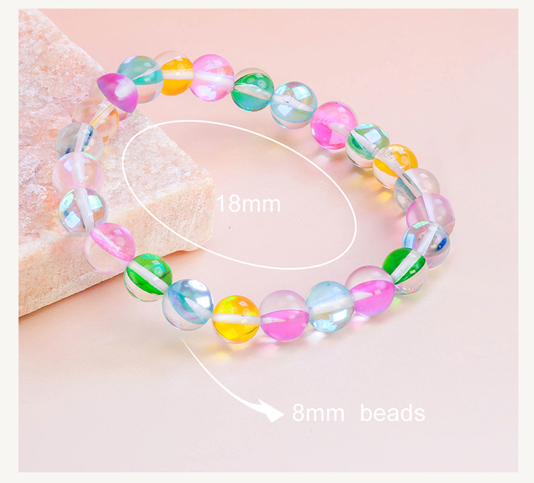 8mm Glass Beaded Bracelet – Mixed Colors, Shiny 8mm Glass Beaded Bracelet – Mixed Colors, Shiny