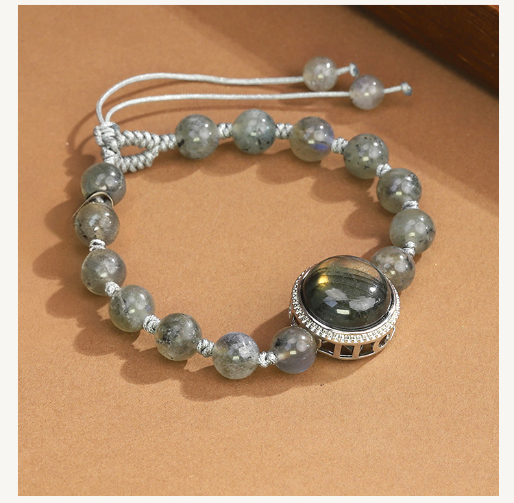 Natural Stone Bracelet with Lotus Base Pendant – 8mm Gemstone Beads Natural Stone Bracelet with Lotus Base Pendant – 8mm Gemstone Beads