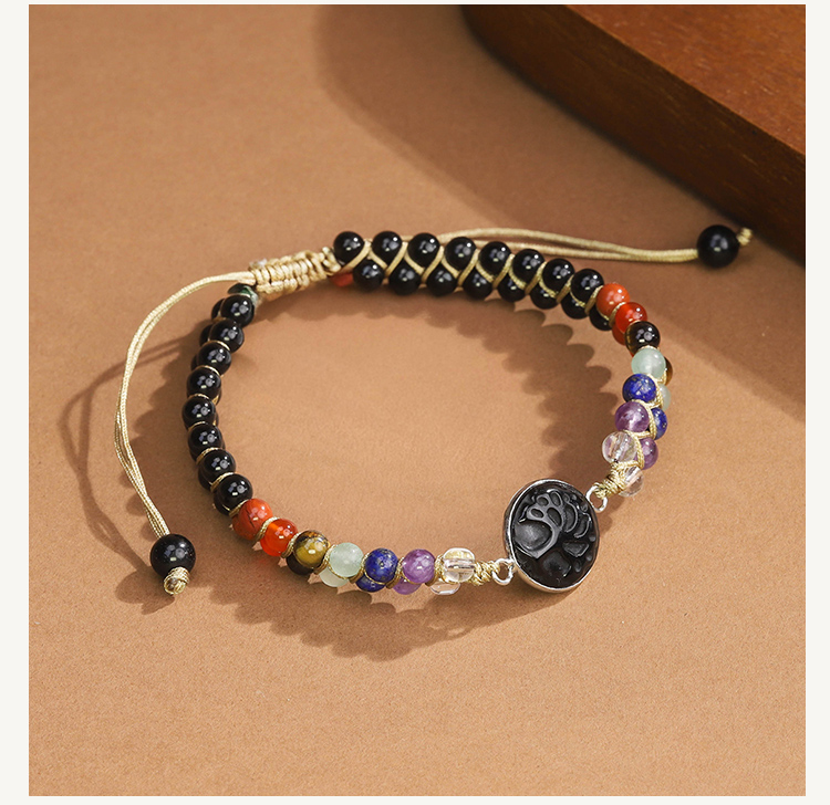 Tree of Life Double-Strand Natural Stone Bracelet – 7 Chakra Gemstone Beads with Adjustable Braided Cord (Aventurine, Rose Quartz, Amethyst, Turquoise, Obsidian, Tiger Eye) Tree of Life Double-Strand Natural Stone Bracelet – 7 Chakra Gemstone Beads with Adjustable Braided Cord (Aventurine, Rose Quartz, Amethyst, Turquoise, Obsidian, Tiger Eye)