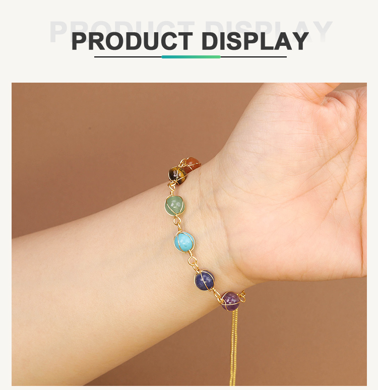 8mm Natural Stone Bead Bracelet with Metal Chain – Amethyst, Green Agate, Opal, Red Agate, Sparkling Stone, Strawberry Quartz, Multi-Color