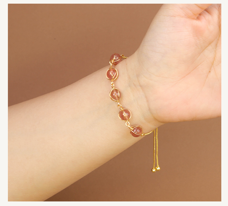 8mm Natural Stone Bead Bracelet with Metal Chain – Amethyst, Green Agate, Opal, Red Agate, Sparkling Stone, Strawberry Quartz, Multi-Color