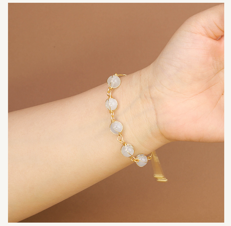 8mm Natural Stone Bead Bracelet with Metal Chain – Amethyst, Green Agate, Opal, Red Agate, Sparkling Stone, Strawberry Quartz, Multi-Color