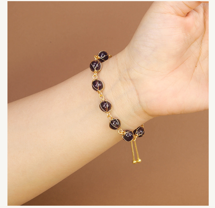 8mm Natural Stone Bead Bracelet with Metal Chain – Amethyst, Green Agate, Opal, Red Agate, Sparkling Stone, Strawberry Quartz, Multi-Color