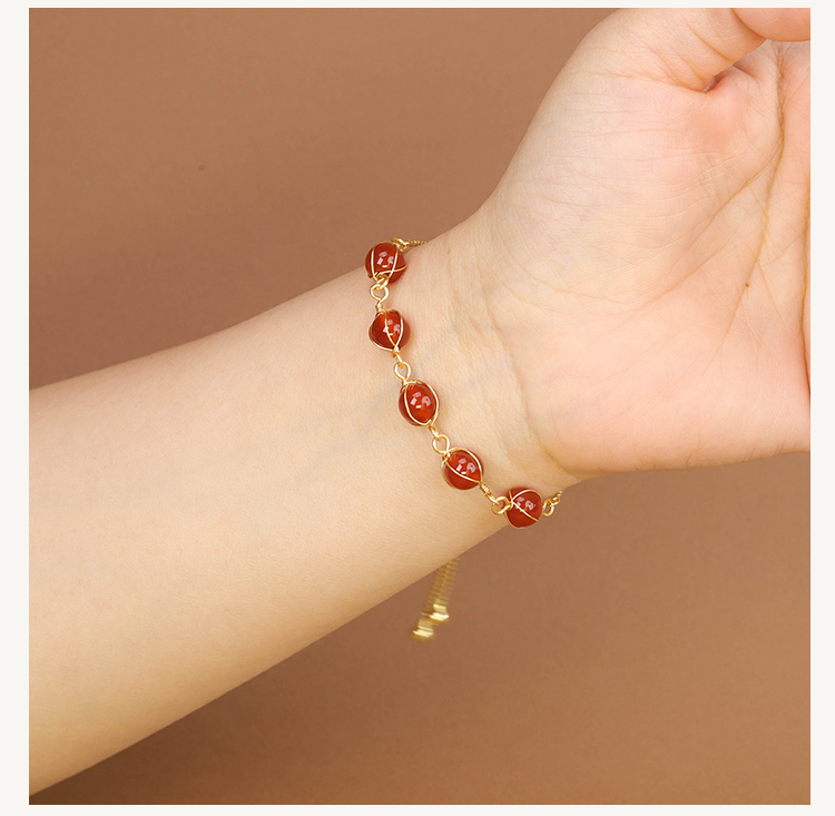 8mm Natural Stone Bead Bracelet with Metal Chain – Amethyst, Green Agate, Opal, Red Agate, Sparkling Stone, Strawberry Quartz, Multi-Color