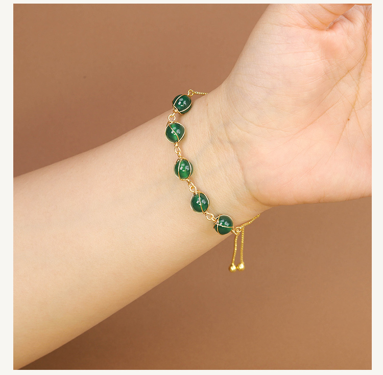 8mm Natural Stone Bead Bracelet with Metal Chain – Amethyst, Green Agate, Opal, Red Agate, Sparkling Stone, Strawberry Quartz, Multi-Color