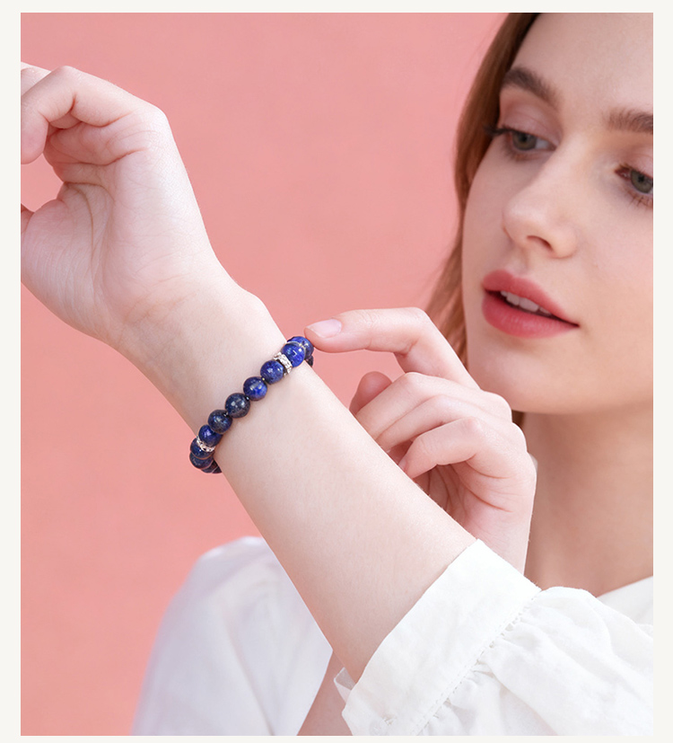 8mm Natural Stone Bead Bracelet with Gear Rhinestone Spacer 8mm Natural Stone Bead Bracelet with Gear Rhinestone Spacer