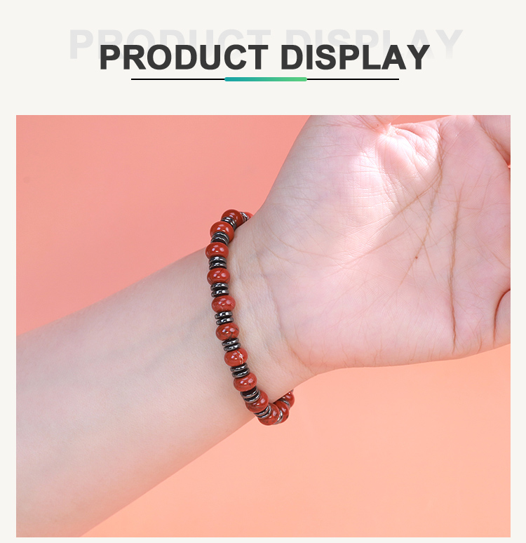 8mm Natural Stone Abacus Bead Bracelet with Iron Beads – Lapis, Amethyst, Tiger Eye, Red Stone, Rose Quartz, Red Aventurine, Rainbow Beads