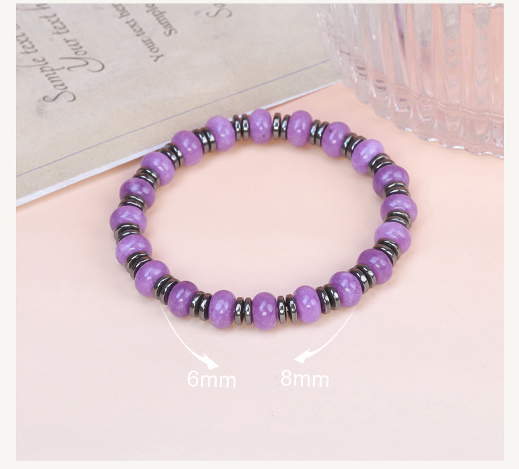 8mm Natural Stone Abacus Bead Bracelet with Iron Beads – Lapis, Amethyst, Tiger Eye, Red Stone, Rose Quartz, Red Aventurine, Rainbow Beads