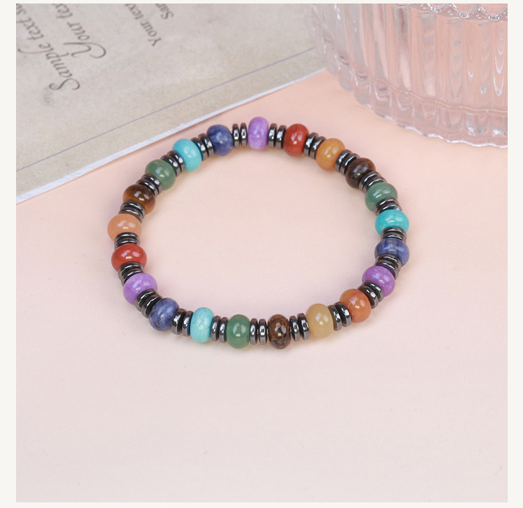 8mm Natural Stone Abacus Bead Bracelet with Iron Beads – Lapis, Amethyst, Tiger Eye, Red Stone, Rose Quartz, Red Aventurine, Rainbow Beads
