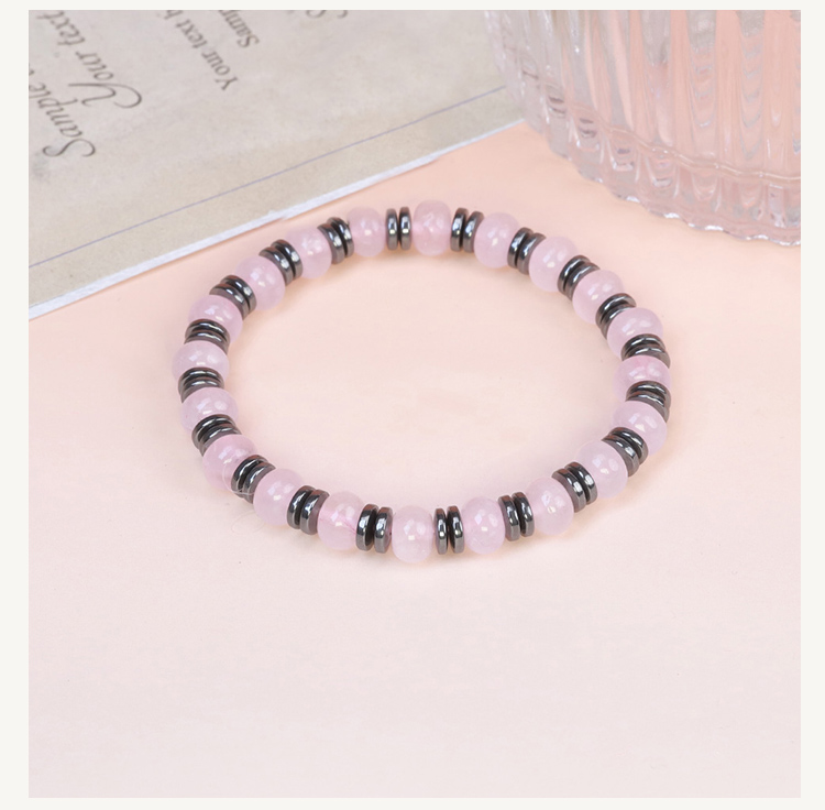 8mm Natural Stone Abacus Bead Bracelet with Iron Beads – Lapis, Amethyst, Tiger Eye, Red Stone, Rose Quartz, Red Aventurine, Rainbow Beads