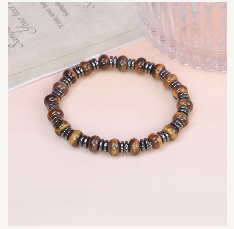 8mm Natural Stone Abacus Bead Bracelet with Iron Beads – Lapis, Amethyst, Tiger Eye, Red Stone, Rose Quartz, Red Aventurine, Rainbow Beads