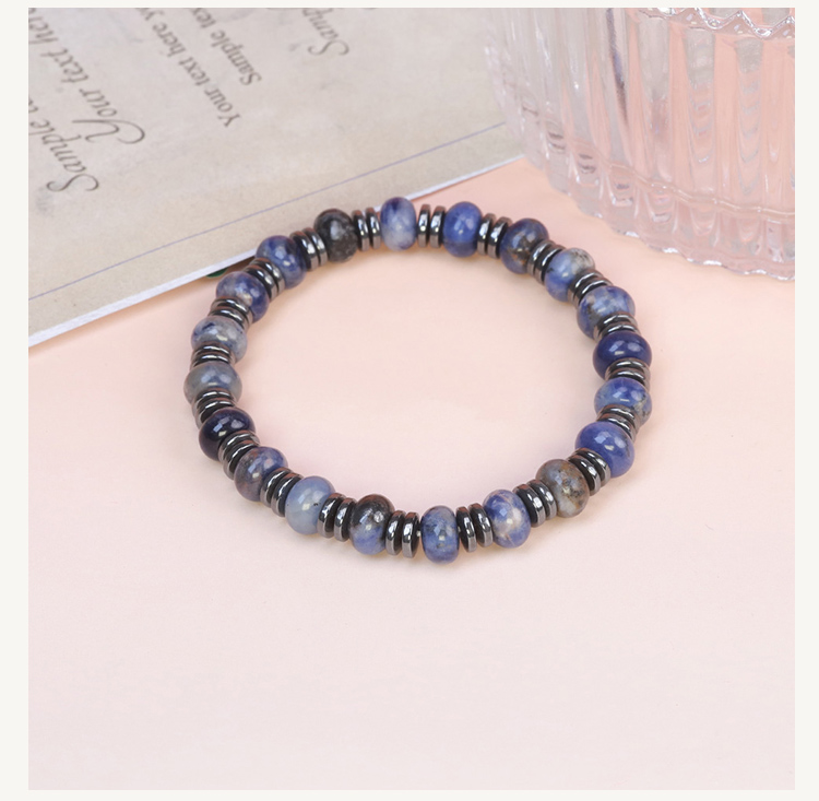 8mm Natural Stone Abacus Bead Bracelet with Iron Beads – Lapis, Amethyst, Tiger Eye, Red Stone, Rose Quartz, Red Aventurine, Rainbow Beads