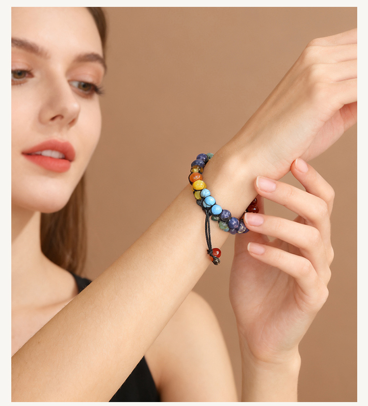 Multicolor Natural Stone Beaded Bracelet – Amethyst, Lapis, Turquoise, Tiger Eye, Aventurine, Red Jade – Yoga