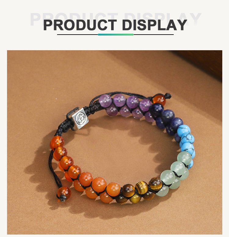 Multicolor Natural Stone Beaded Bracelet – Amethyst, Lapis, Turquoise, Tiger Eye, Aventurine, Red Jade – Yoga