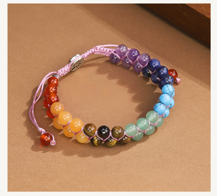 Multicolor Natural Stone Beaded Bracelet – Amethyst, Lapis, Turquoise, Tiger Eye, Aventurine, Red Jade – Yoga