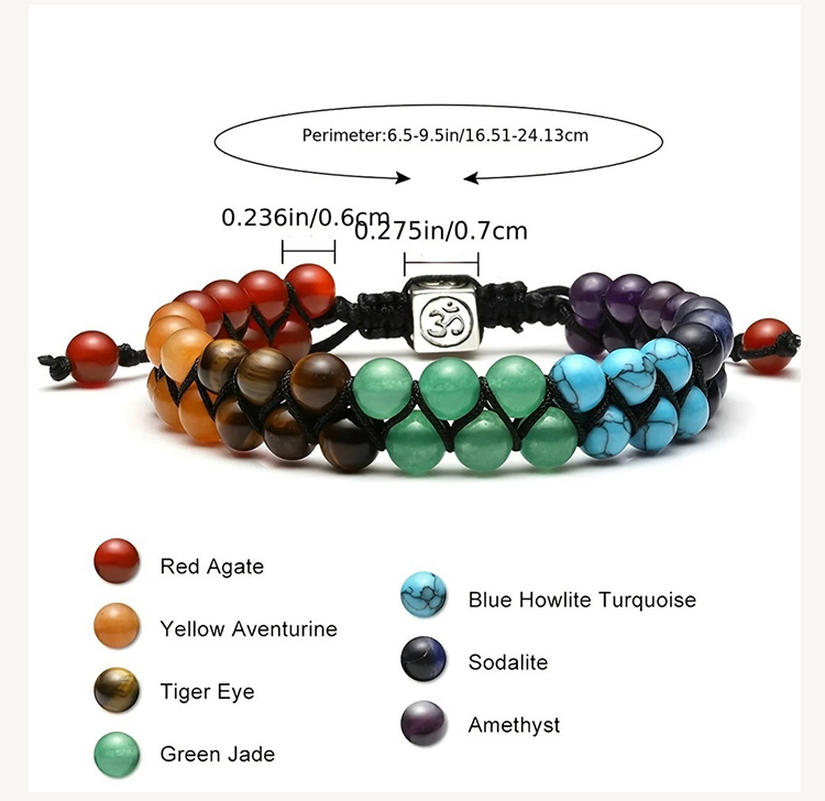 Multicolor Natural Stone Beaded Bracelet – Amethyst, Lapis, Turquoise, Tiger Eye, Aventurine, Red Jade – Yoga