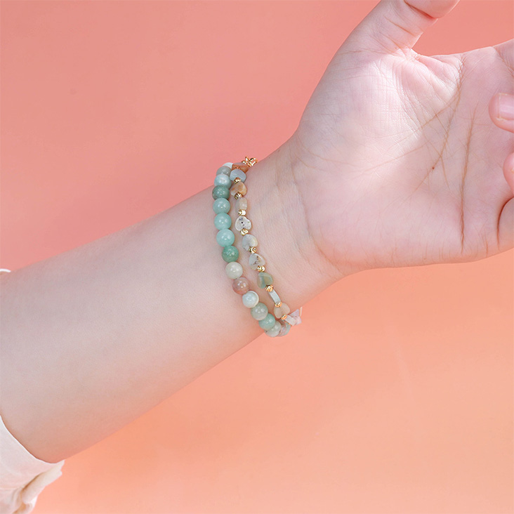 Double-Layer Heart Beaded Bracelet – White Crystal, Opal, Rose Quartz, Red Jasper, Tiger Eye, Amazonite Double-Layer Heart Beaded Bracelet – White Crystal, Opal, Rose Quartz, Red Jasper, Tiger Eye, Amazonite