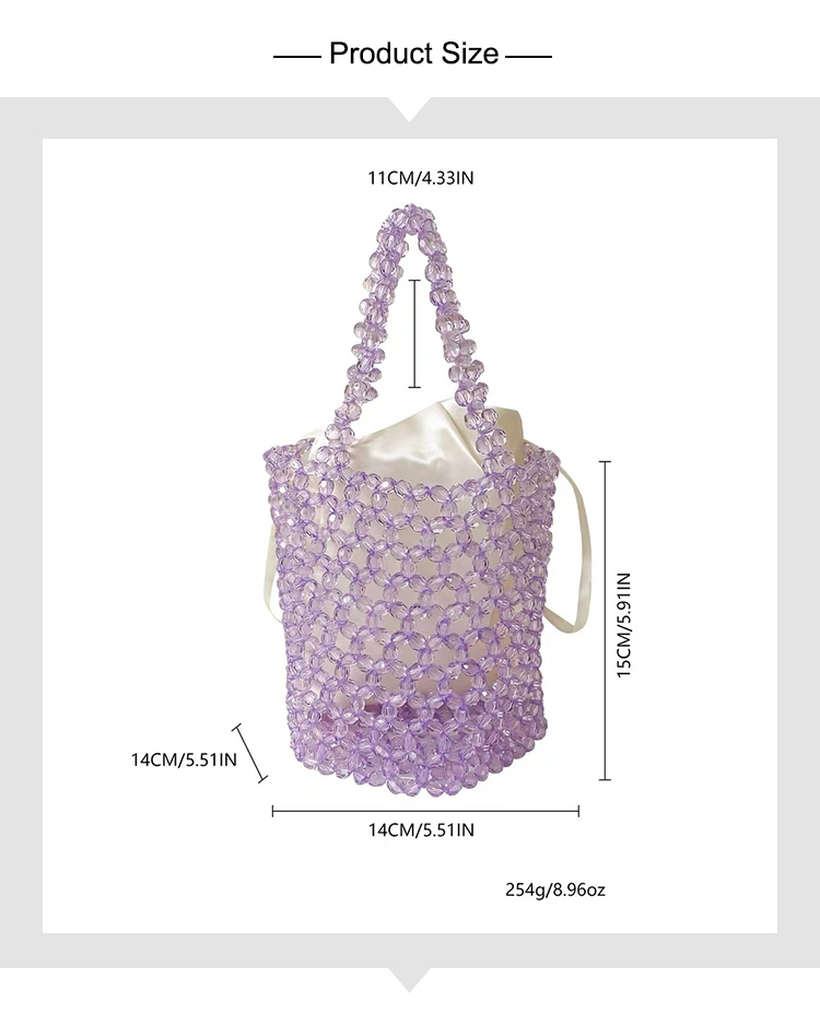 Acrylic Beaded Bucket Bag – Faceted Beads, 18×15cm, Green/Purple Top Handle Purse Acrylic Beaded Bucket Bag – Faceted Beads, 18×15cm, Green/Purple Top Handle Purse