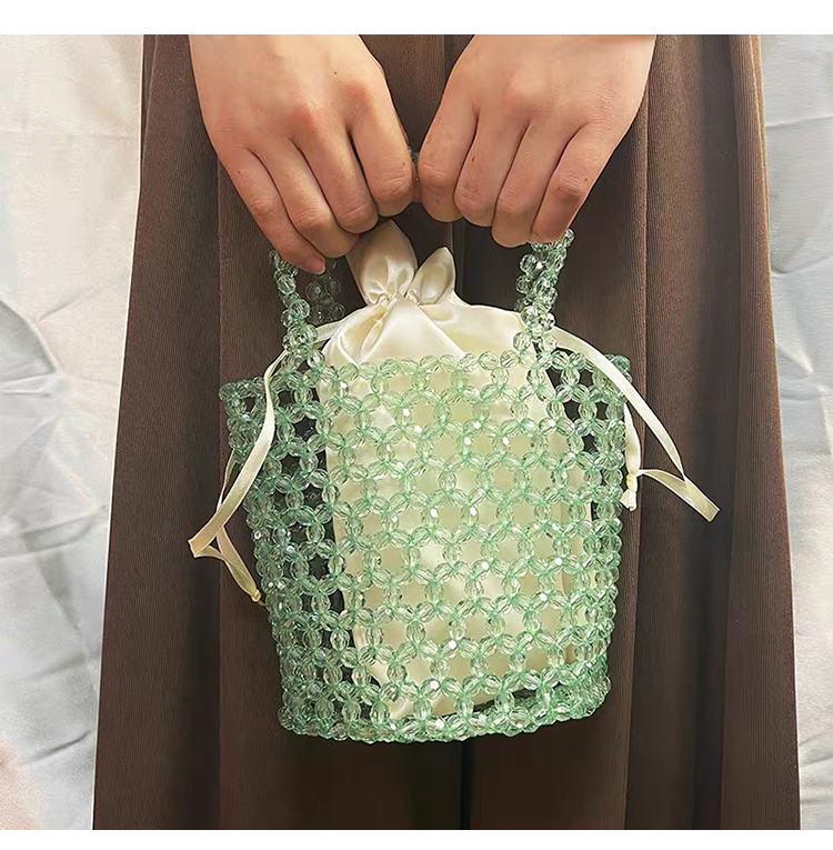 Acrylic Beaded Bucket Bag – Faceted Beads, 18×15cm, Green/Purple Top Handle Purse Acrylic Beaded Bucket Bag – Faceted Beads, 18×15cm, Green/Purple Top Handle Purse