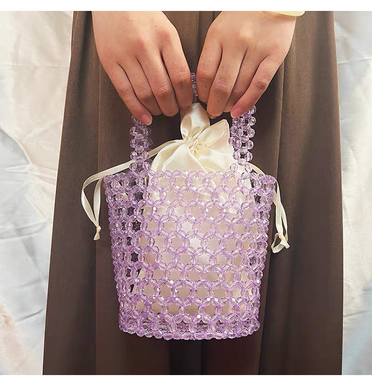 Acrylic Beaded Bucket Bag – Faceted Beads, 18×15cm, Green/Purple Top Handle Purse Acrylic Beaded Bucket Bag – Faceted Beads, 18×15cm, Green/Purple Top Handle Purse